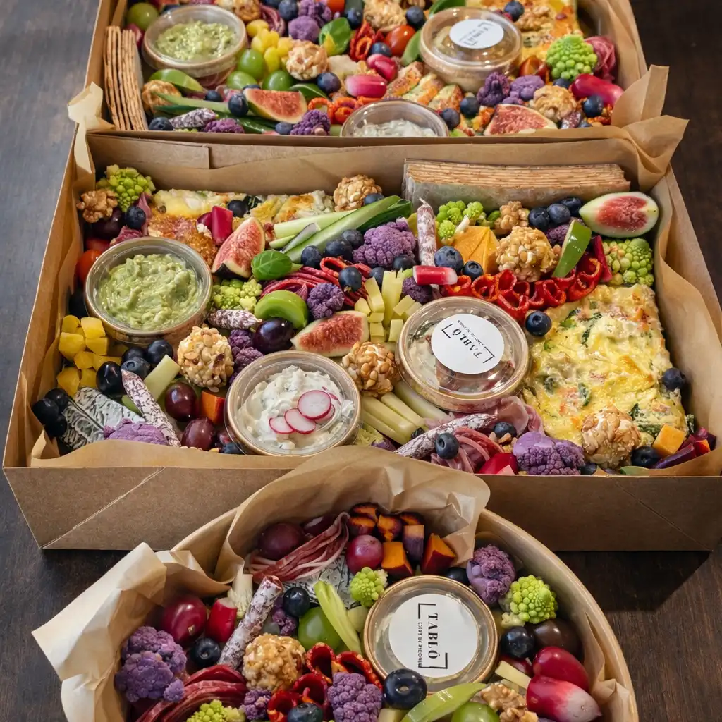 <p>Composé de *</p><ul><li>Fromage à pâte dure et molle</li><li>Charcuteries</li><li>Rillette de maquereau</li><li>Cake salé/Quiche</li><li>Fruits et légumes de saison</li><li>Houmous au goût du jour</li><li>Fruits secs</li><li>Pain de 400gr et crackers</li></ul>